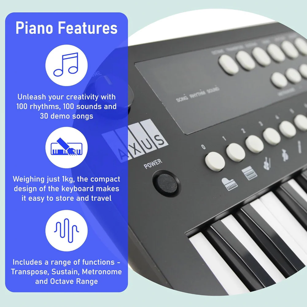 Axus Mini Keyboard 37 Key Keyboard - Black - Image 2
