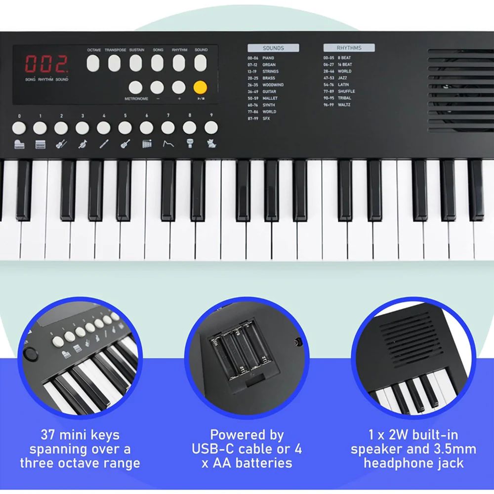 Axus Mini Keyboard 37 Key Keyboard - Black - Image 3