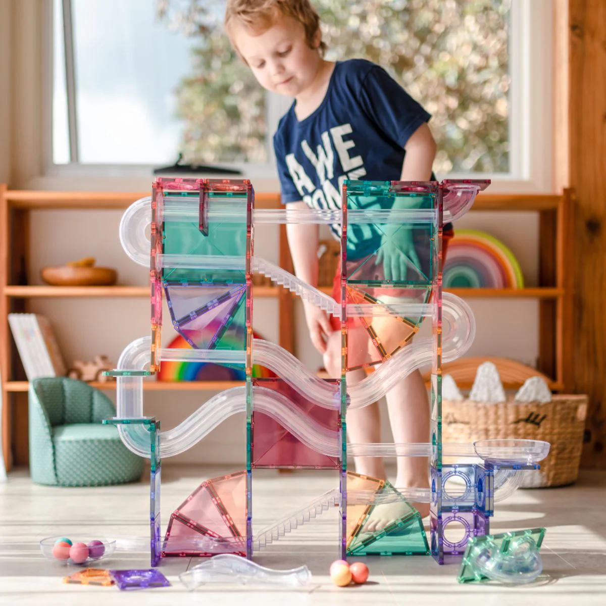 CONNETIX Magnetic Tiles 106 Piece - Pastel Ball Run - Image 2