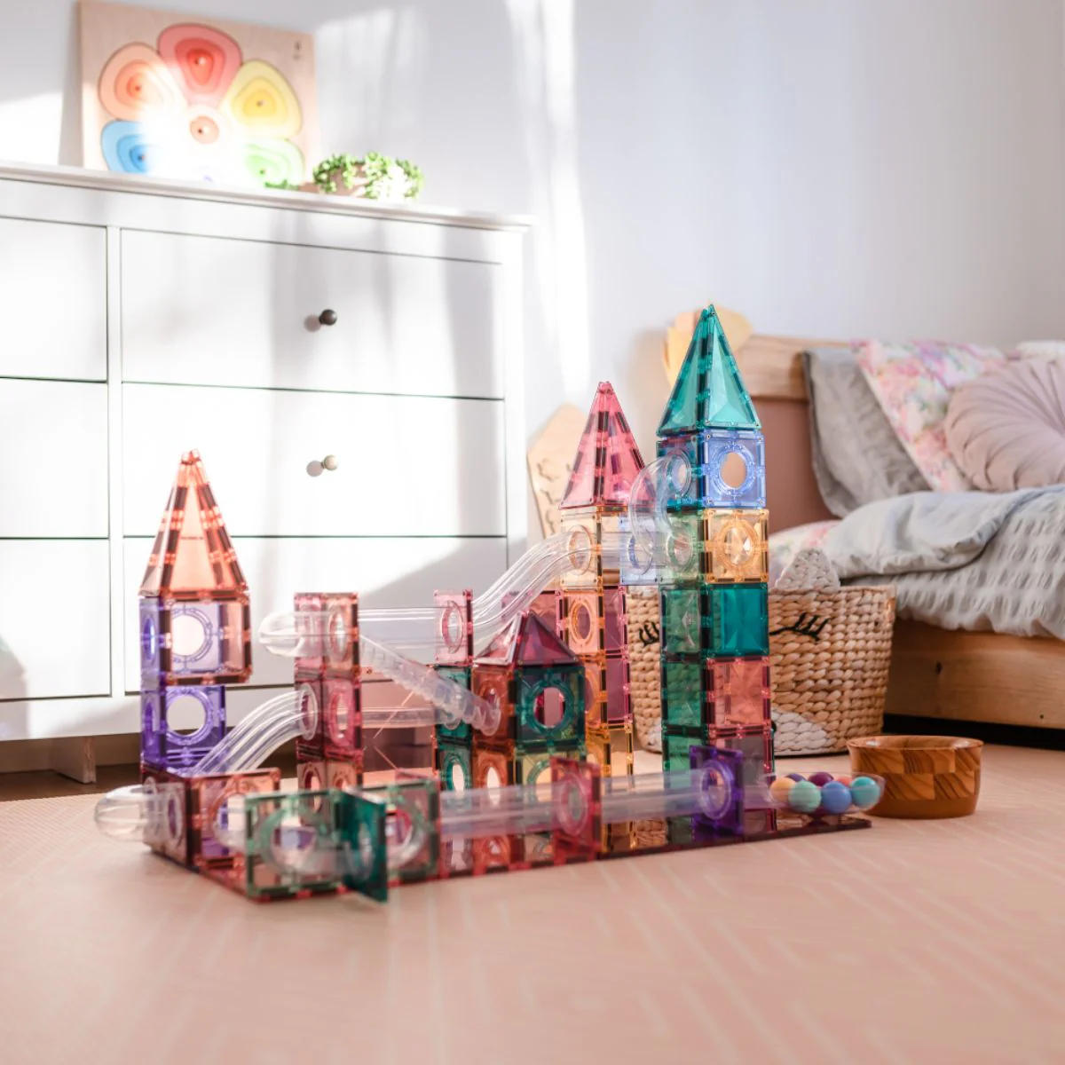 CONNETIX Magnetic Tiles 106 Piece - Pastel Ball Run - Image 3