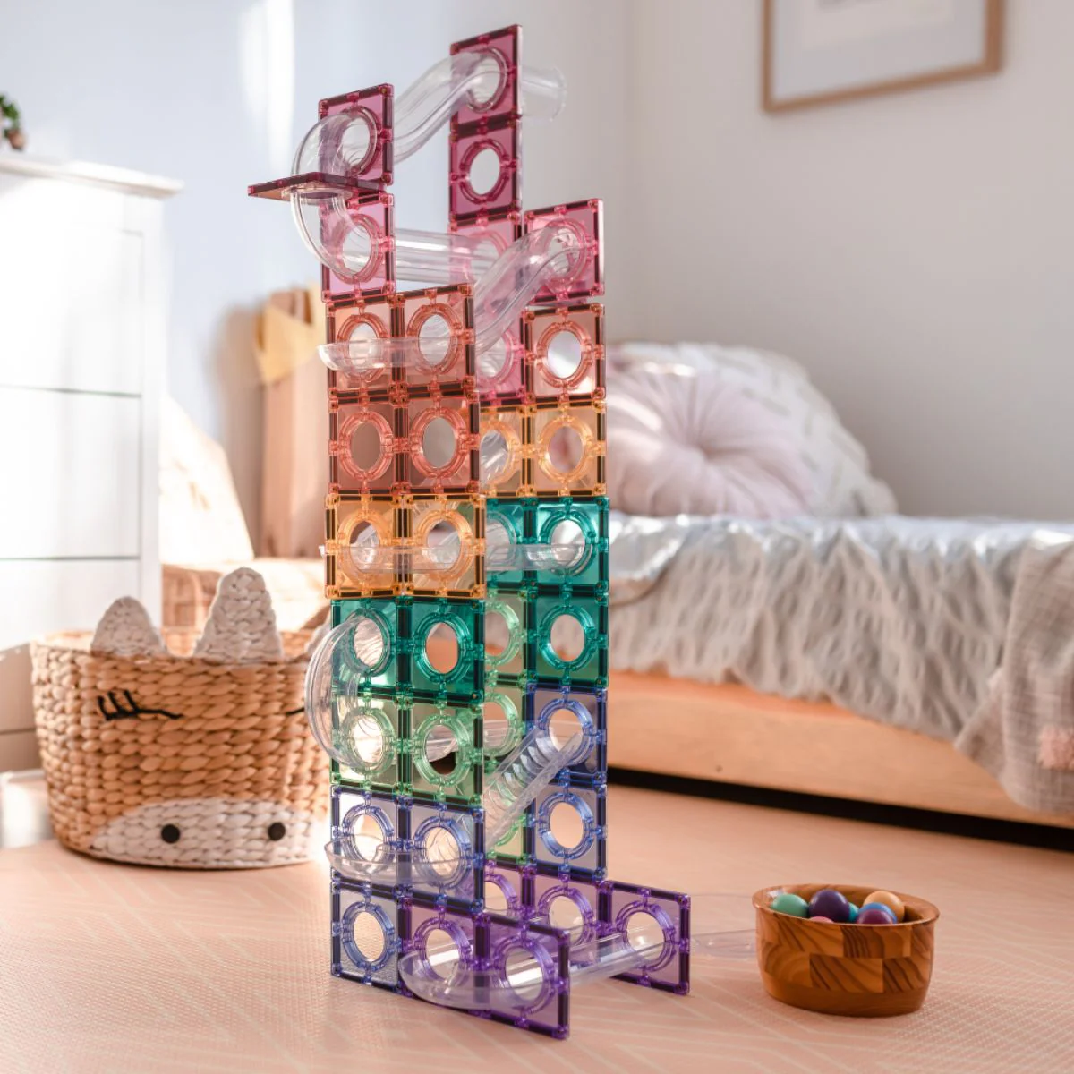 CONNETIX Magnetic Tiles 106 Piece - Pastel Ball Run - Image 5