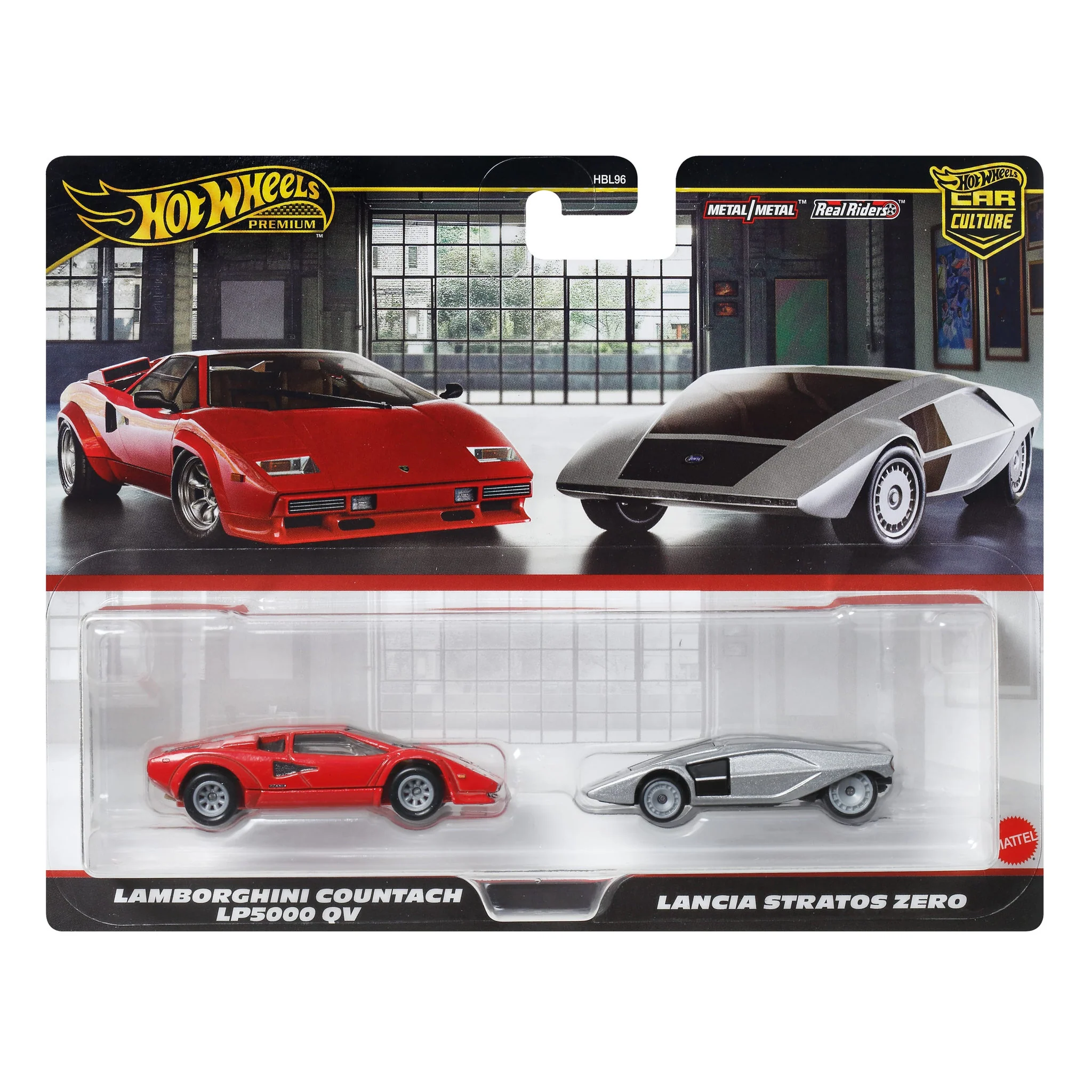 Hot Wheels Premium 1:64 Die-Cast Lamborghini Countach & Lancia Stratos Zero 2 Pack