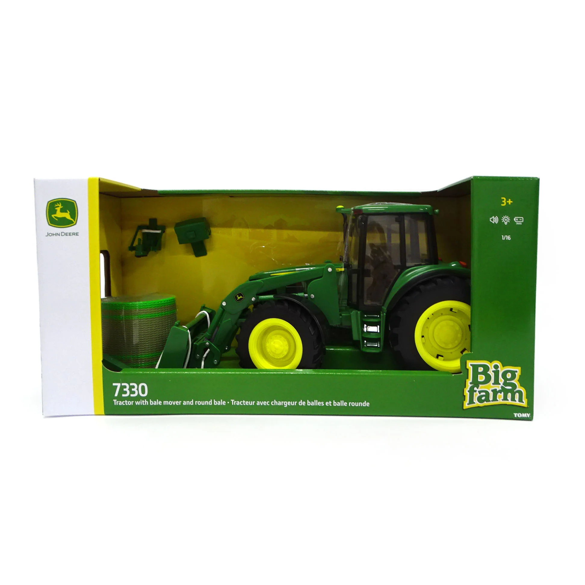 John Deere 1:16 7330 Tractor With Front Bale Mover & Bale