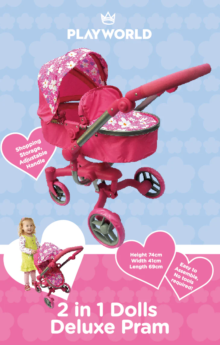 Playworld 2-In-1 Dolls Deluxe Pram - Image 4
