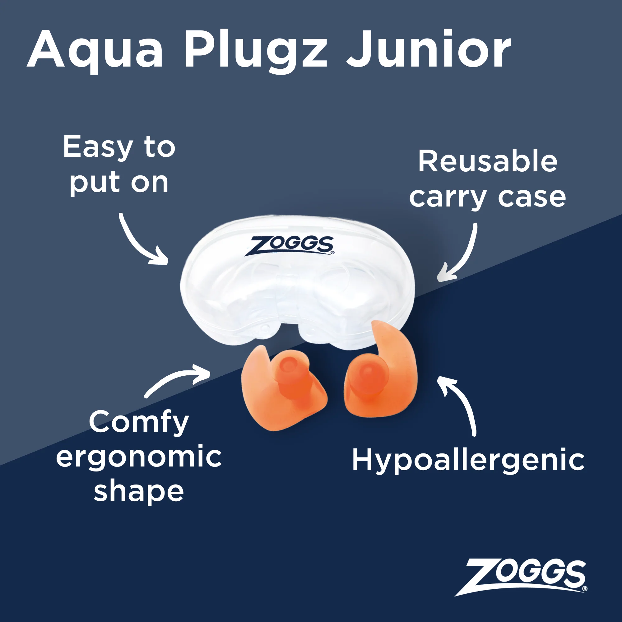 Zoggs Aqua-Plugz Ear Plugs - Junior Orange - Image 2