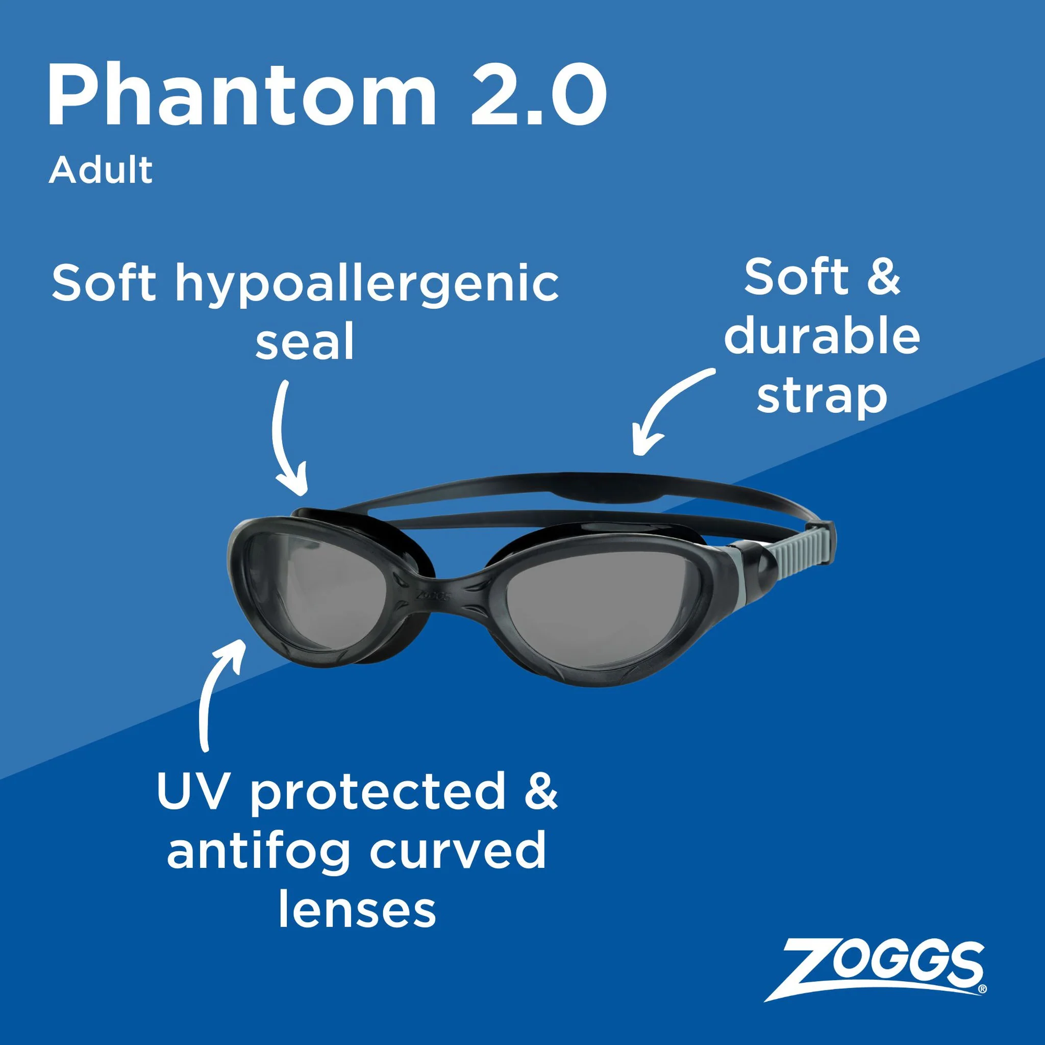 Zoggs Phantom 2.0 Black/Grey/Tint Smoke Goggles - Image 3